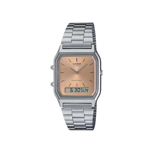 Casio AQ-230A-4AMQY – Estilo retro con un toque vibrante de color naranja