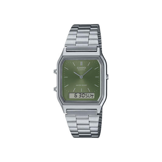 Casio AQ-230A-3AMQY – Un toque retro y sofisticado en verde