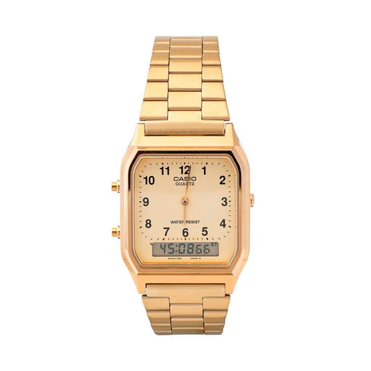 Casio AQ-230GA-9BMQ con Numeros – Elegancia dorada con tecnología retro