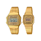 Set de Relojes Casio A168WG-9W y LA670WGA-9A – Estilo Retro Dorado para Parejas