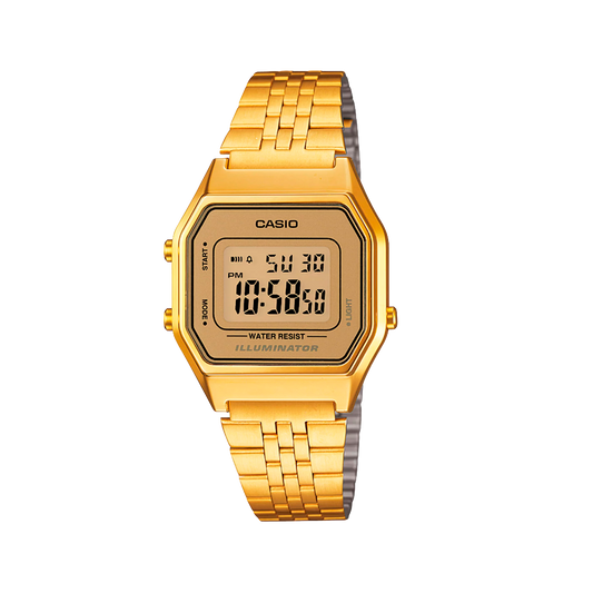 Reloj Casio LA680WGA-9D para Dama – Diseño Digital Retro en Acabado Dorado