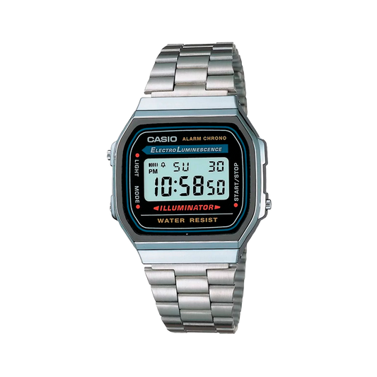 Reloj Casio A168WA-1W – Clásico Digital Plateado con Estilo Retro