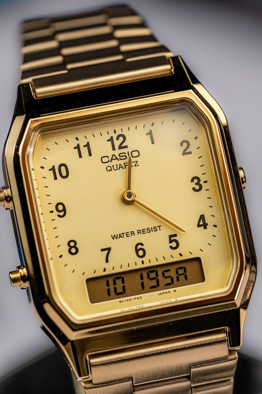 Casio AQ-230GA-9BMQ con Numeros – Elegancia dorada con tecnología retro