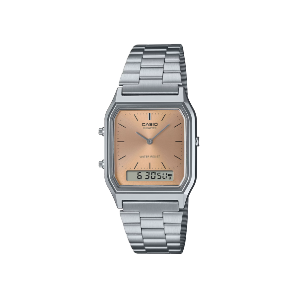 Reloj Casio AQ-230A-4AMQY para Hombre – Estilo Retro con Pantalla Dual y Carátula Burdeos