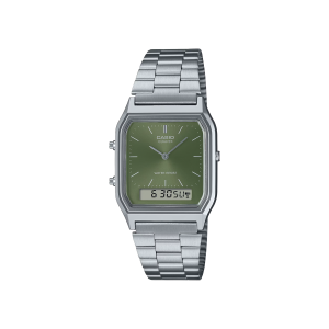 Reloj Casio AQ-230A-3AMQY para Hombre – Estilo Retro Clásico con Carátula Verde y Pantalla Dual
