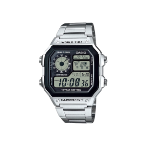 Reloj Casio AE-1200WHD-1A Hombre Digital Plateado | Resistente al Agua 100M con Hora Mundial – Mi Casio Perú