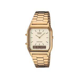 Reloj Casio AQ-230GA-9D para Hombre – Estilo Retro Dorado con Doble Pantalla