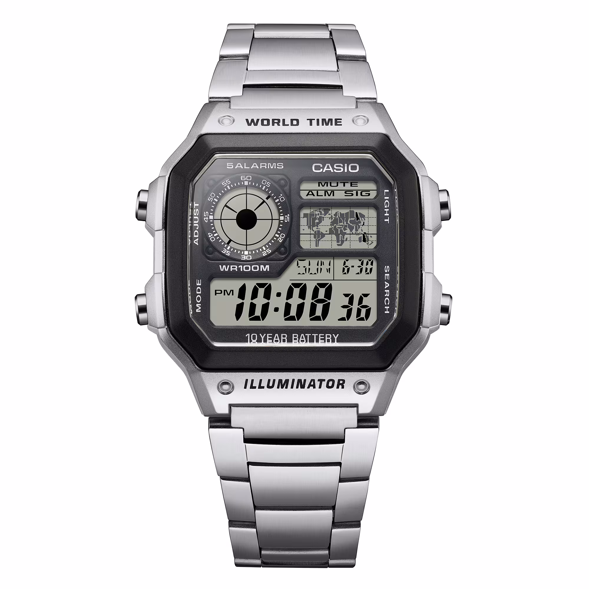 Reloj Casio AE-1200WHD-1A Hombre — Digital Plateado World Time con Hora Mundial, Cronómetro y Alarma – Casio Perú Reloj Casio AE-1200WHD-1A Hombre — Digital Plateado World Time con Hora Mundial, Cronómetro y Alarma - Imagen 2