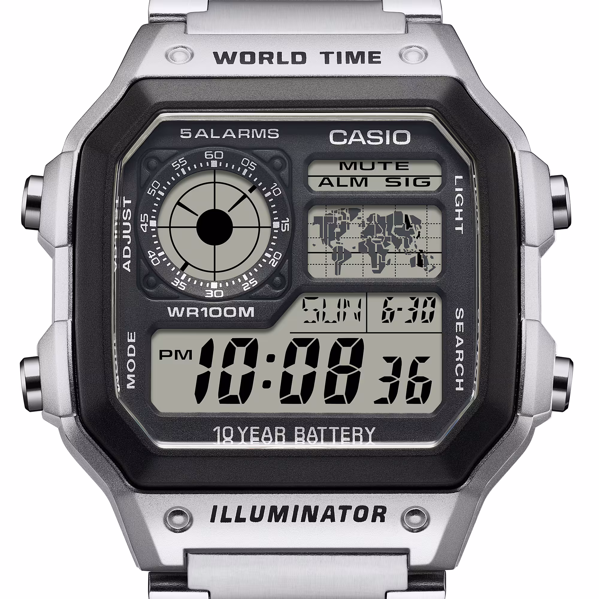 Reloj Casio AE-1200WHD-1A Hombre — Digital Plateado World Time con Hora Mundial, Cronómetro y Alarma – Casio Perú Reloj Casio AE-1200WHD-1A Hombre — Digital Plateado World Time con Hora Mundial, Cronómetro y Alarma - Imagen 3
