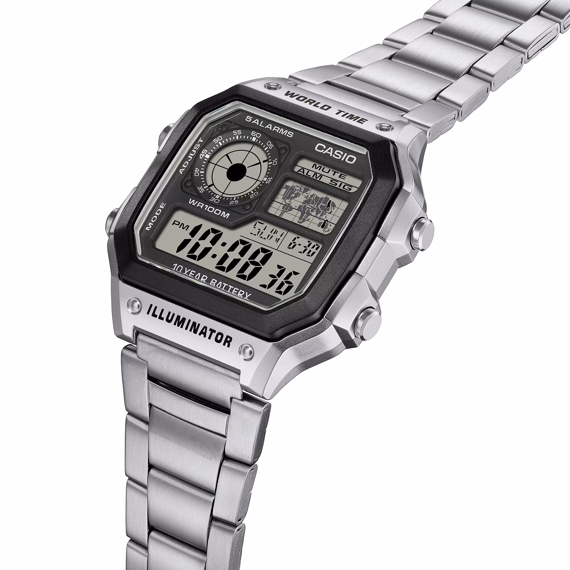 Reloj Casio AE-1200WHD-1A Hombre — Digital Plateado World Time con Hora Mundial, Cronómetro y Alarma – Casio Perú Reloj Casio AE-1200WHD-1A Hombre — Digital Plateado World Time con Hora Mundial, Cronómetro y Alarma - Imagen 7