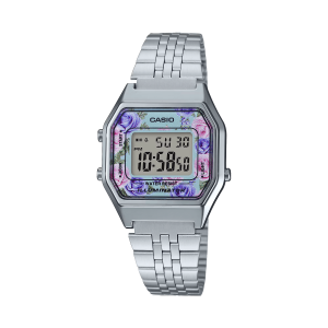 Casio LA680WA-2C Mujer Mediano-Tamaño Plata Reloj retro vintage FLORAL Nuevo