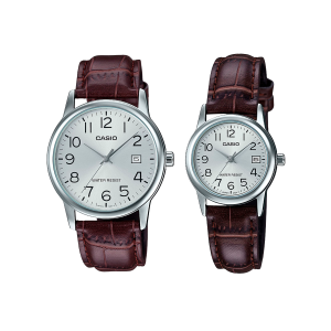 Set de Relojes Casio LTP-V002L-7B2 y MTP-V002L-7B2 – Elegancia Clásica para Parejas