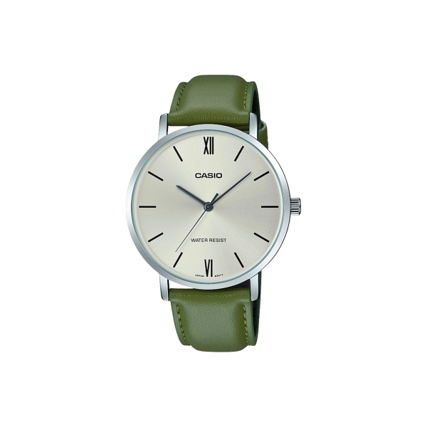 Reloj Casio MTP-VT01L-3B Elegante Hombre Cuero Verde
