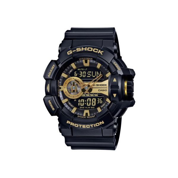 G-Shock GA-400GB-1A9 – Negro con Dorado y Selector Giratorio
