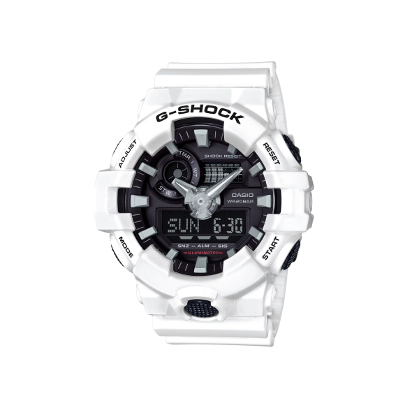 G-Shock GA-700-7A – Reloj Deportivo Blanco con Botón Frontal