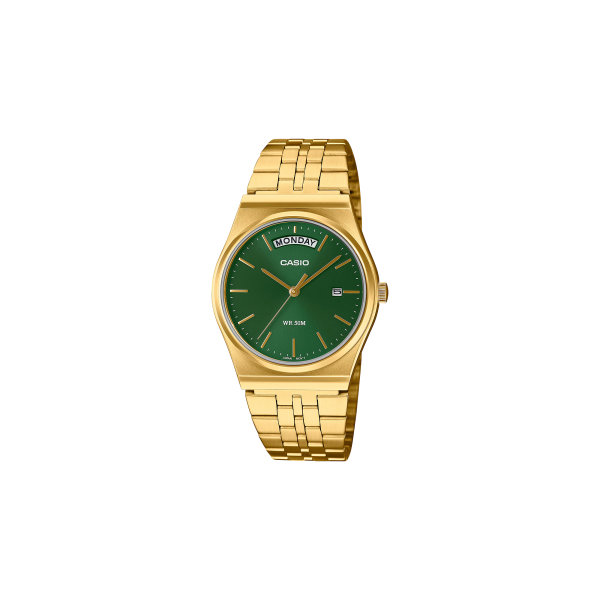 Reloj Casio MTP-B146G-3AV clásico dorado con esfera verde