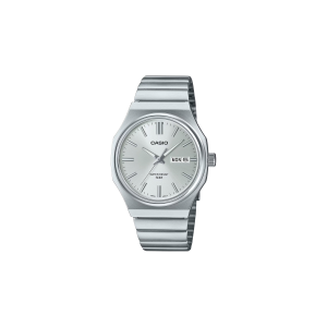Reloj Casio MTP-E735D-7AV clásico de acero inoxidable con esfera blanca