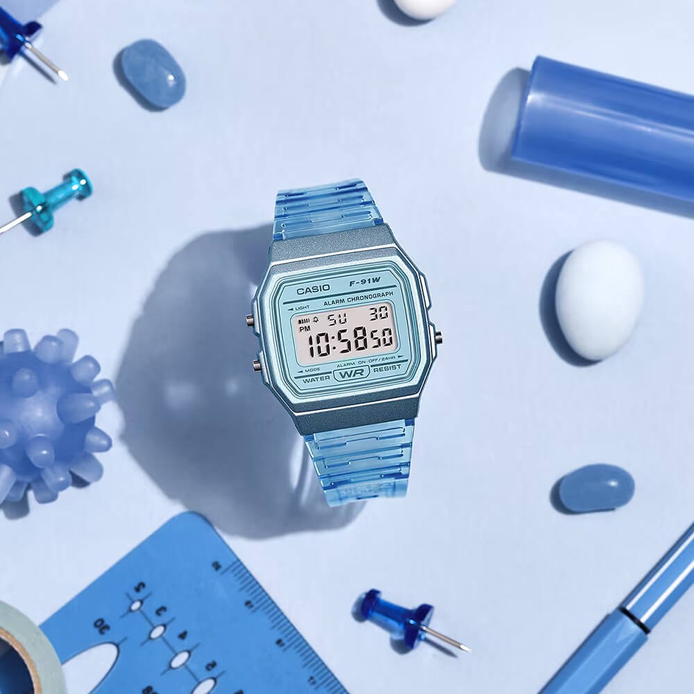 Reloj Casio F-91WS-2 Unisex Transparente Azul — Digital Retro Resistente al Agua – Casio Perú Reloj Casio F-91WS-2 Unisex Transparente Azul — Digital Retro Resistente al Agua - Imagen 2
