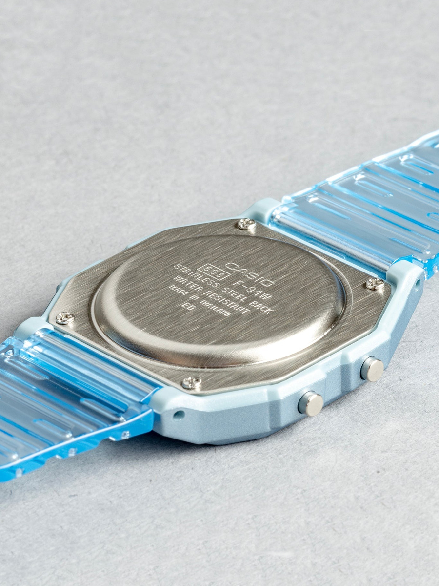 Reloj Casio F-91WS-2 Unisex Transparente Azul — Digital Retro Resistente al Agua – Casio Perú Reloj Casio F-91WS-2 Unisex Transparente Azul — Digital Retro Resistente al Agua - Imagen 5