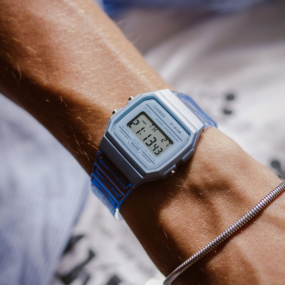 Reloj Casio F-91WS-2 Unisex Transparente Azul — Digital Retro Resistente al Agua – Casio Perú Reloj Casio F-91WS-2 Unisex Transparente Azul — Digital Retro Resistente al Agua - Imagen 6