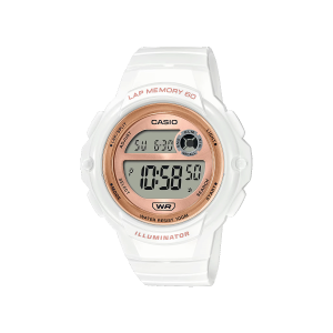 Reloj Casio LWS‑1200H‑7A2V blanco con detalles celestes digital mujer