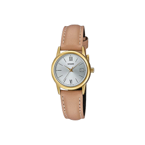 Reloj Casio LTP‑V002GL‑7B3 dorado con correa de cuero