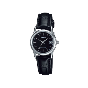 Reloj Casio LTP‑V002L‑1A negro con correa de cuero
