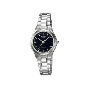Reloj Casio LTP‑1275D‑1ADF mujer plateado con esfera negra