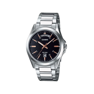 Reloj Casio MTP-1370D-1A2VEF plateado con esfera negra