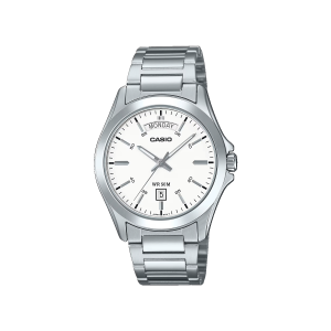 Reloj Casio MTP-1370D-7A3V plateado con esfera blanca