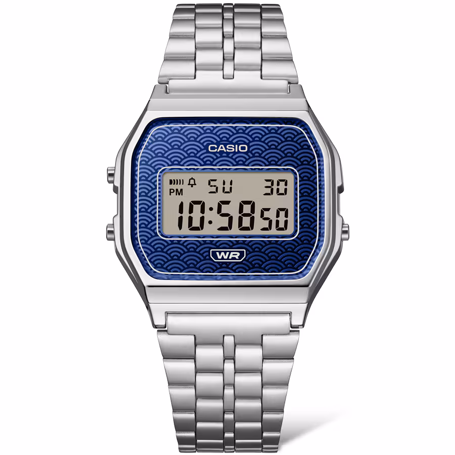 Reloj Casio A159WEVJ-2DR Vintage Unisex – Digital Plateado Esfera Azul Seigaiha Made in Japan – Casio Perú Reloj Casio A159WEVJ-2DR Vintage Unisex – Digital Plateado Esfera Azul Seigaiha Made in Japan - Imagen 2