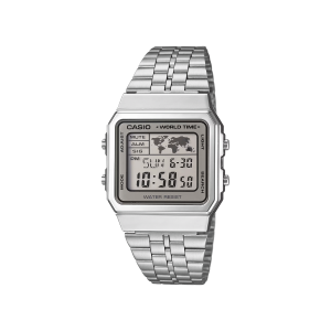 Reloj Casio A500WA-7DF digital plateado con mapa mundial