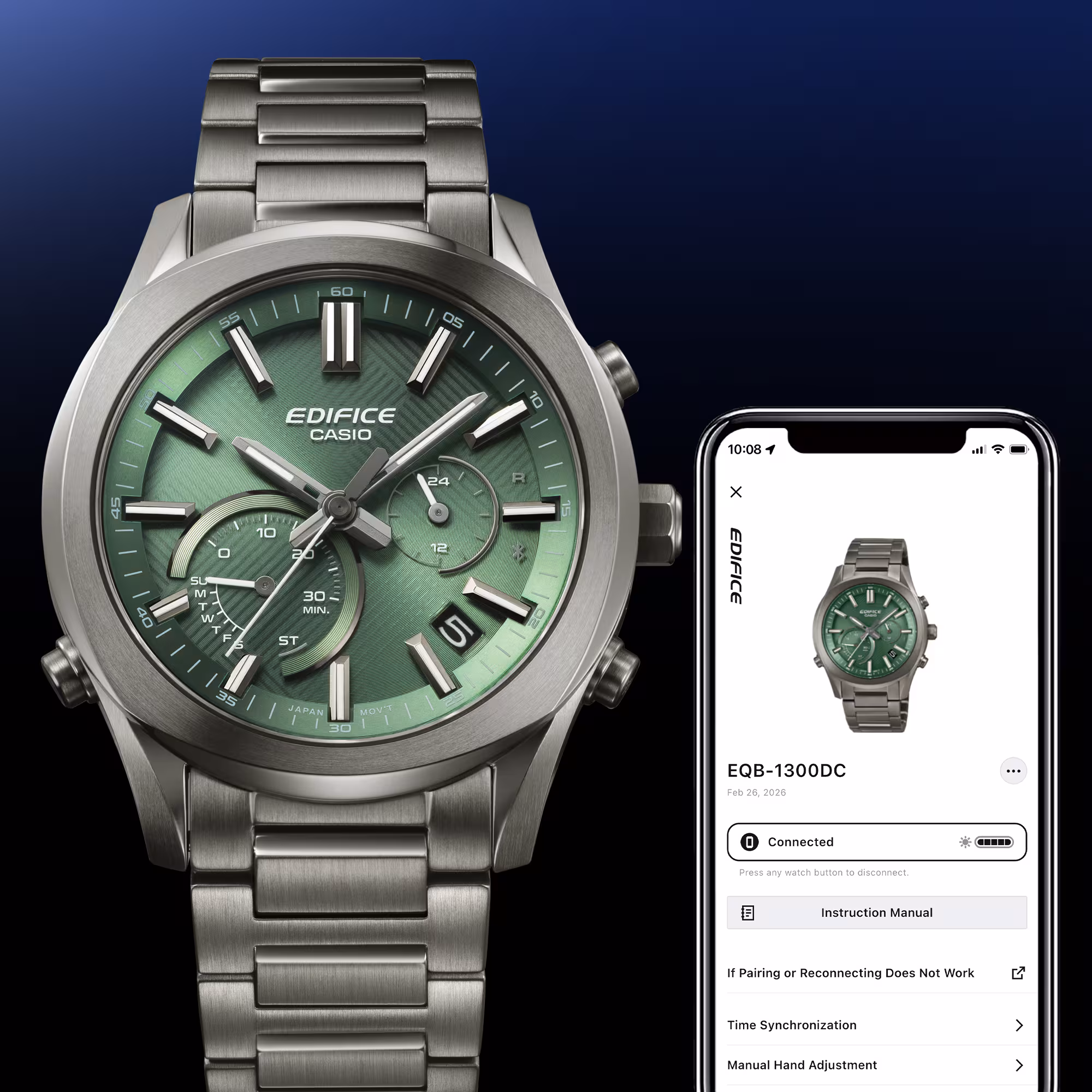 Reloj Casio Edifice EQB-1300DC-3A Hombre – Bluetooth Tough Solar Cronógrafo Verde – Casio Perú Reloj Casio Edifice EQB-1300DC-3A Hombre – Bluetooth Tough Solar Cronógrafo Verde - Imagen 7