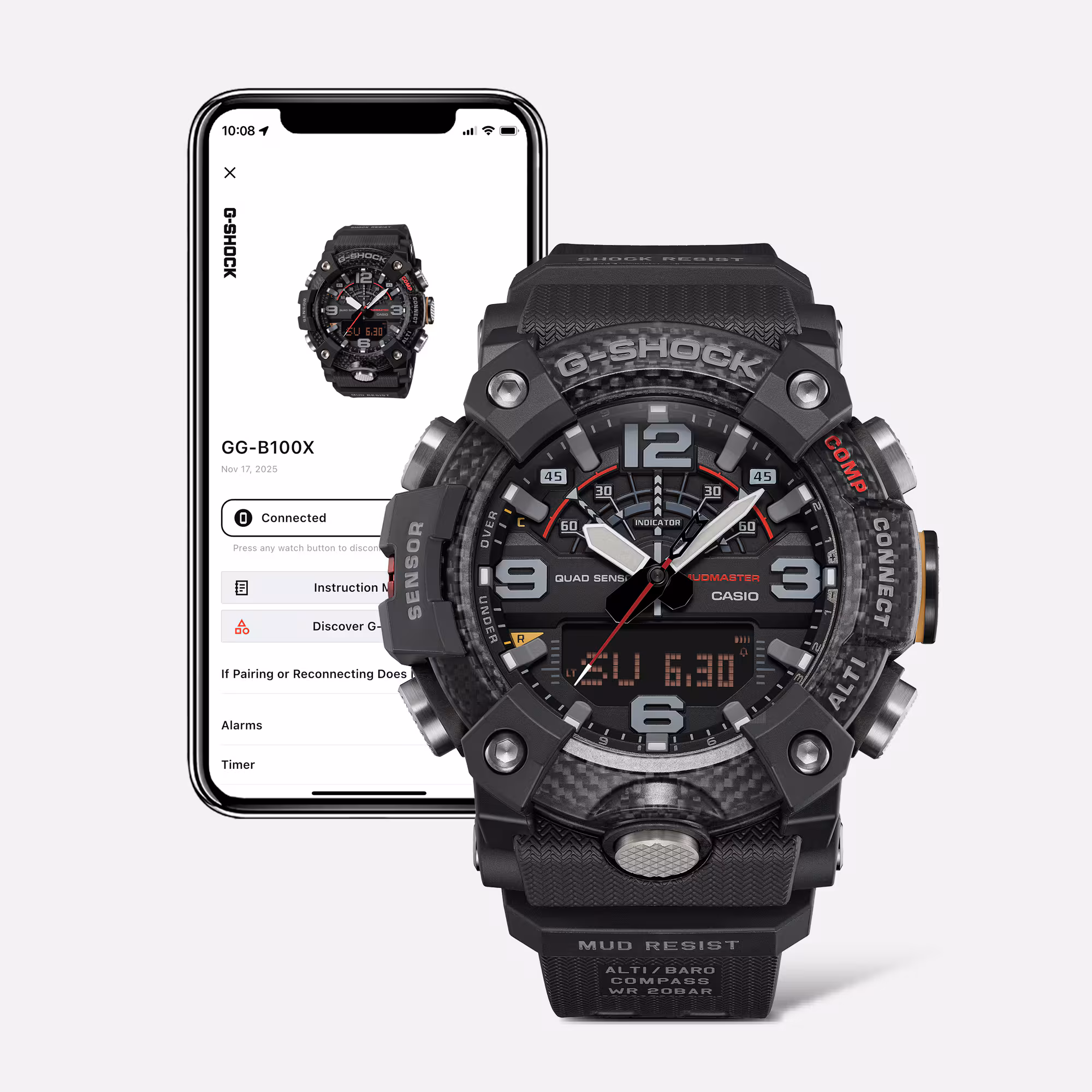 Reloj Casio G-Shock Mudmaster GG-B100X-1ADR Hombre – Carbono Bluetooth Quad Sensor 200M – Casio Perú Reloj Casio G-Shock Mudmaster GG-B100X-1ADR Hombre – Carbono Bluetooth Quad Sensor 200M - Imagen 10